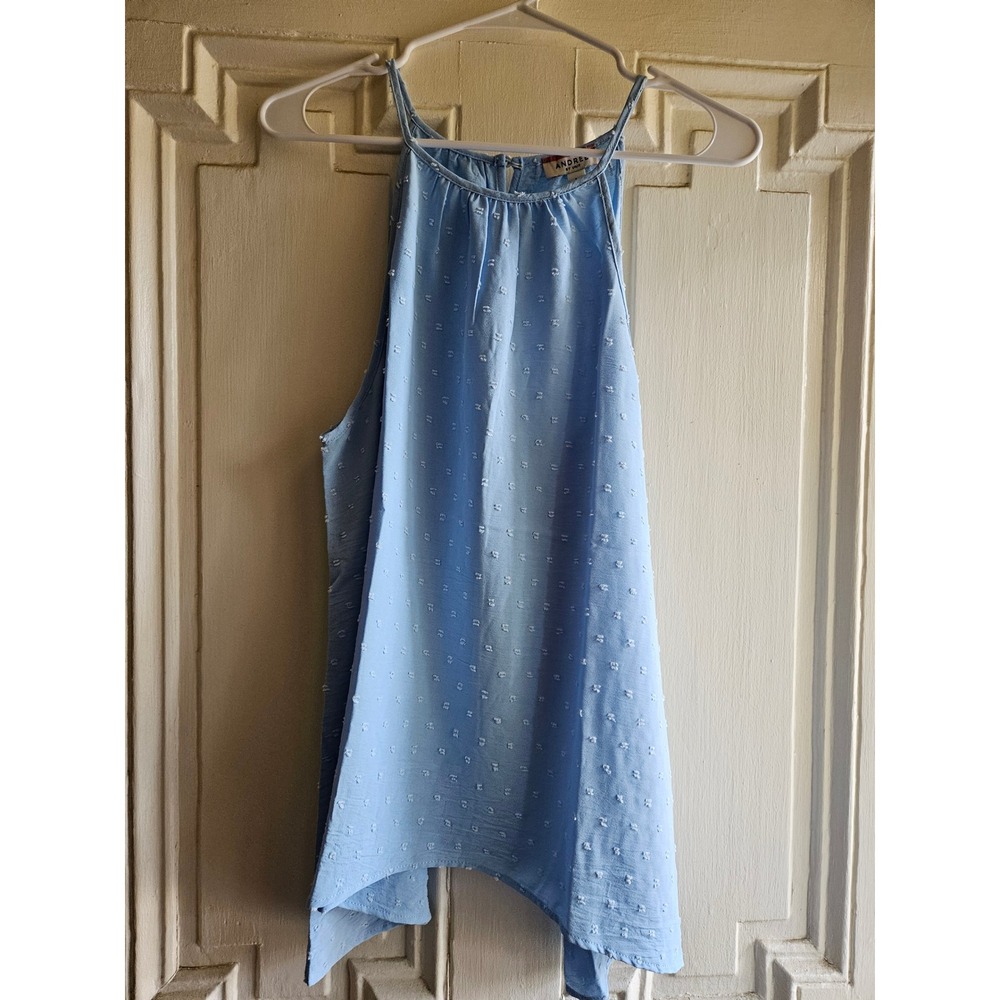 Andree by Unit Light Blue Clip Dot Halter Top Sharkbite Hem Womens Large 4-228-1